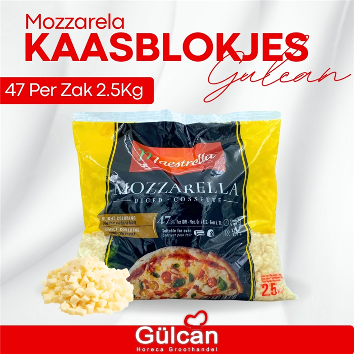 Cantadora mozzarela kaasblokjes 47 per zak 2.5KG (taxi)