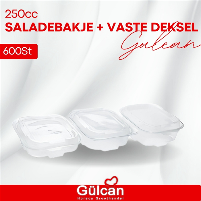 Saladebakje + (vaste) Deksel 250cc 600st