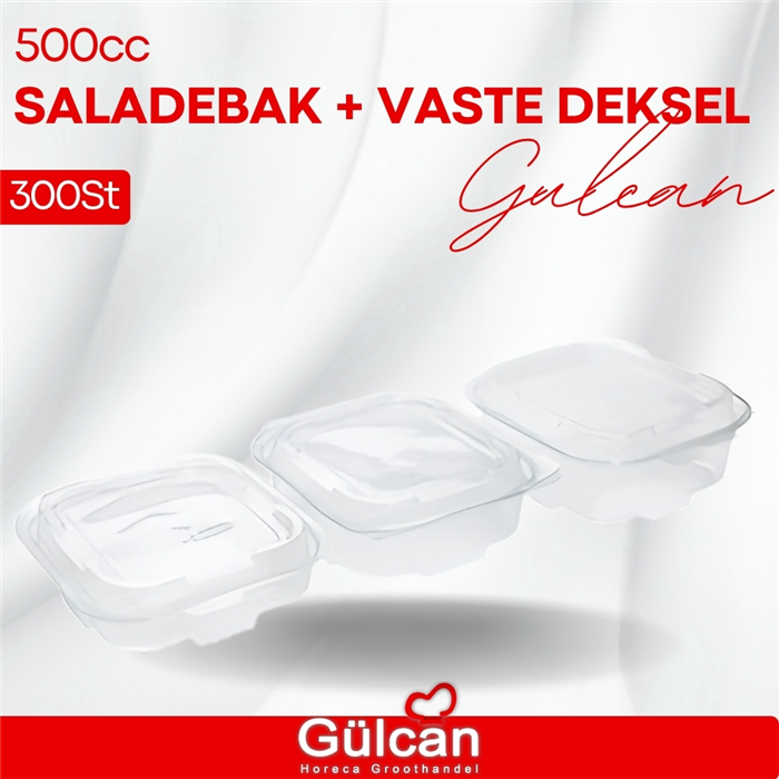 Saladebak + (vaste) Deksel 500cc 300st